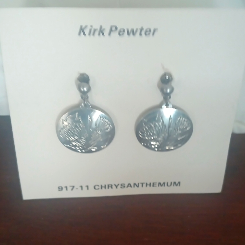 Kirk Pewter Chrysanthemum Drop Earrings
